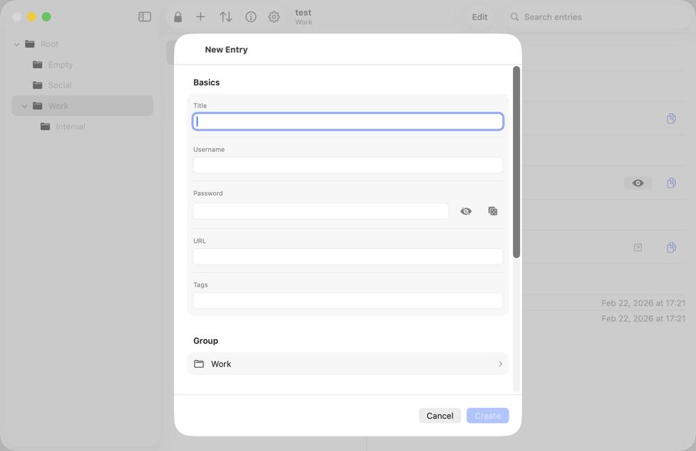 KeeForge’s entry editor on Mac